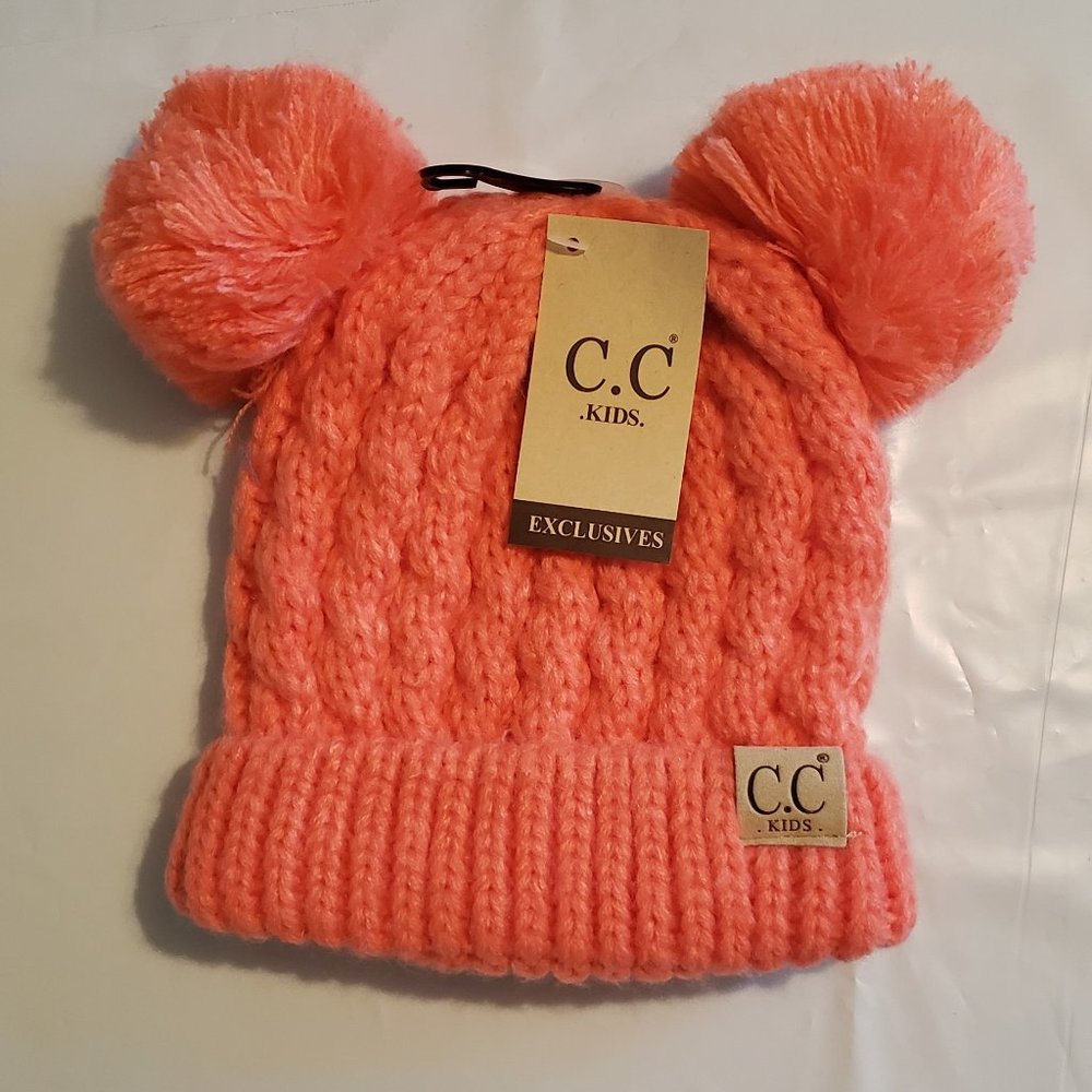 Toddler Coral Double Pom Beanie